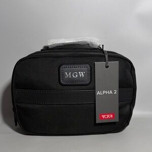TUMI NEW Alpha 2 Split Travel Kit Black Toiletry Bag with Monogram